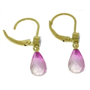 4.53 Carat 14K Solid Yellow Gold Femme Pink Topaz Diamond Earrings