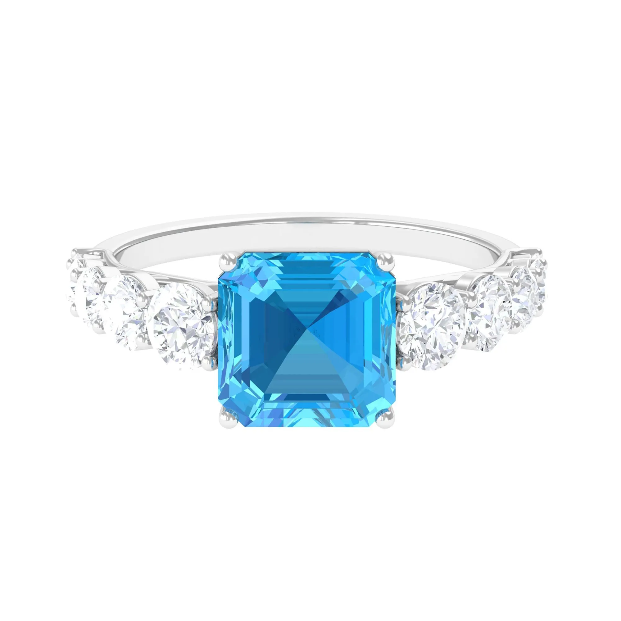 4.75 CT Swiss Blue Topaz Engagement Ring with Moissanite Accent