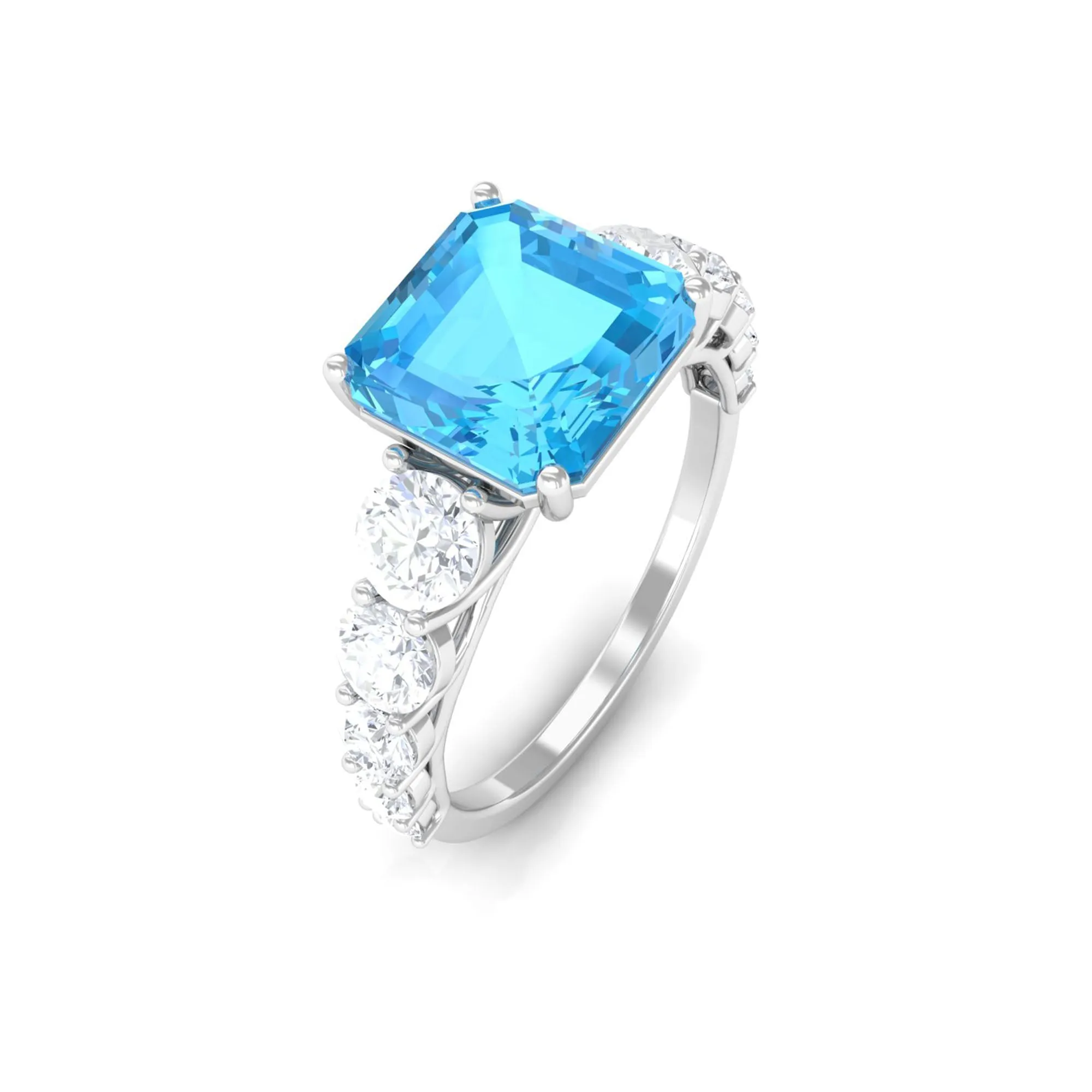 4.75 CT Swiss Blue Topaz Engagement Ring with Moissanite Accent