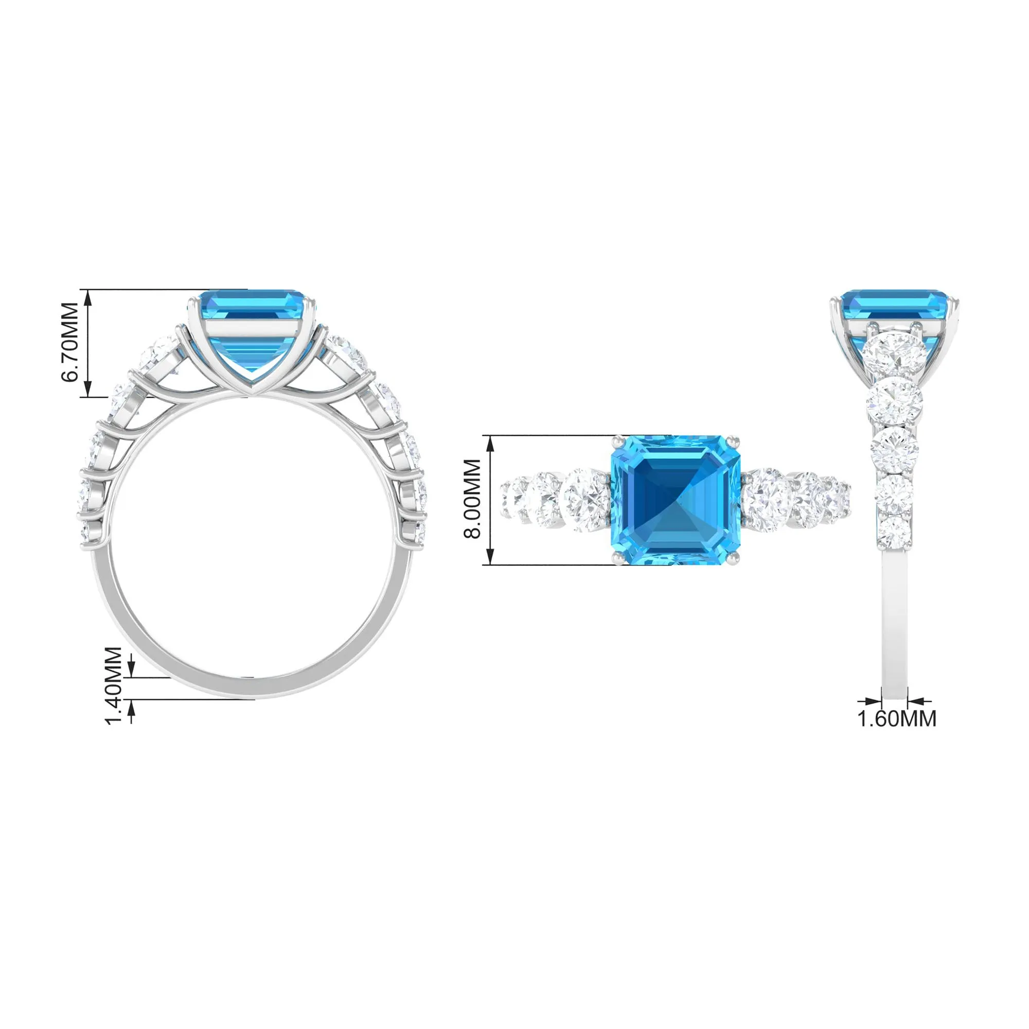 4.75 CT Swiss Blue Topaz Engagement Ring with Moissanite Accent