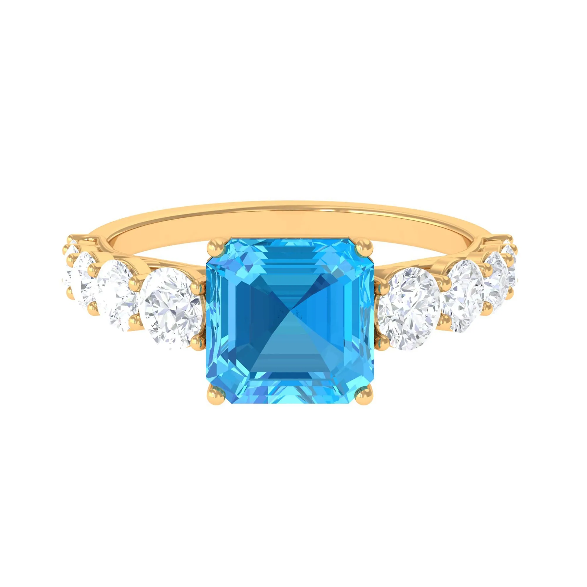 4.75 CT Swiss Blue Topaz Engagement Ring with Moissanite Accent