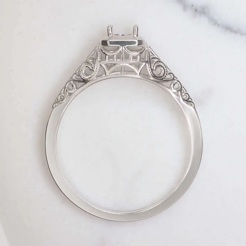 4mm ENGAGEMENT RING SETTING VINTAGE STYLE MOUNT WHITE GOLD ART DECO SOLITAIRE