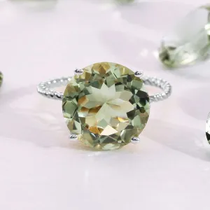 5 Carat Green Amethyst Gemstone Ring, "Ms. Luscious" in Sterling Silver