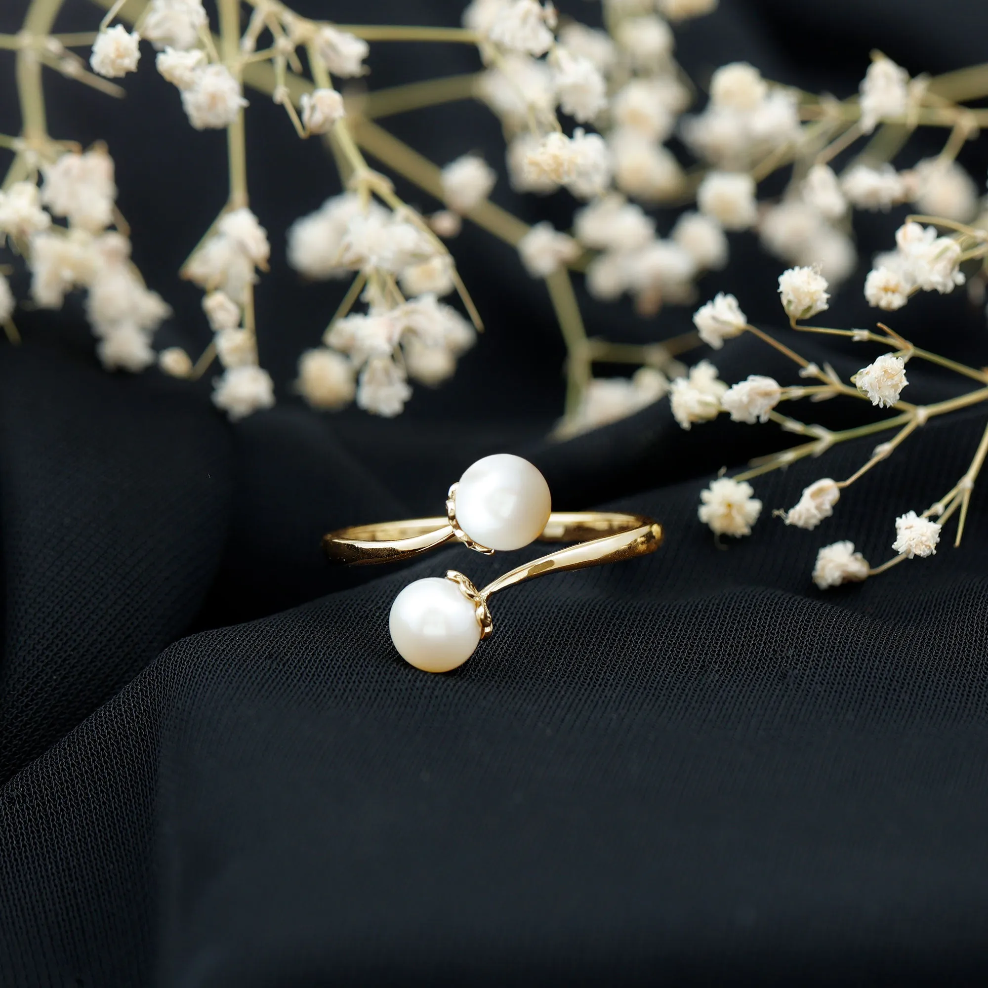 6 CT Two Stone Freshwater Pearl Wrap Ring in Gold