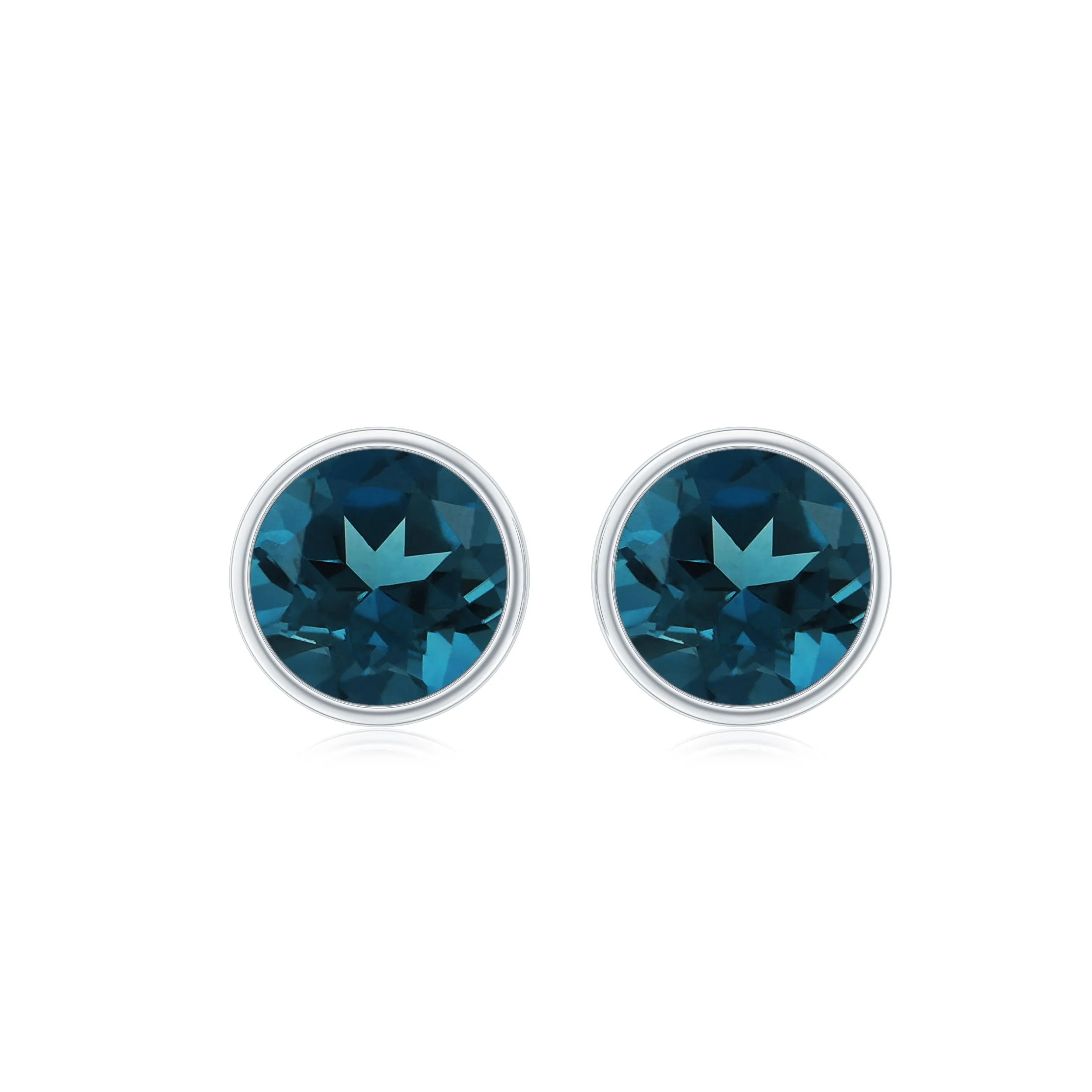 6 MM Bezel Set London Blue Topaz Solitaire Stud Earring