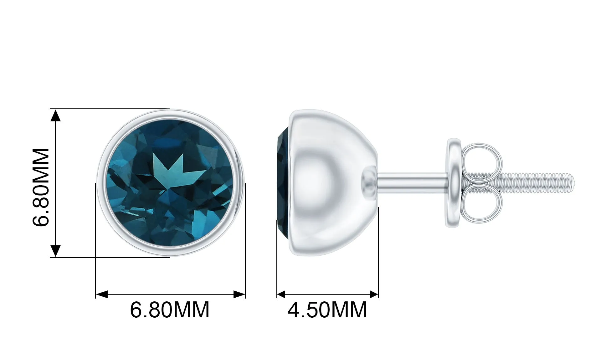 6 MM Bezel Set London Blue Topaz Solitaire Stud Earring