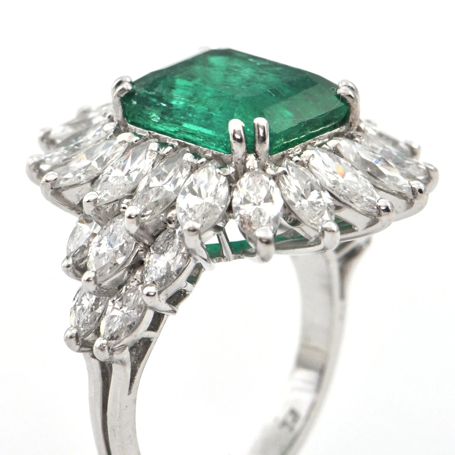 6.34 CT GIA Certified Colombian Emerald and Diamond Cocktail Ring C.1960 Italy