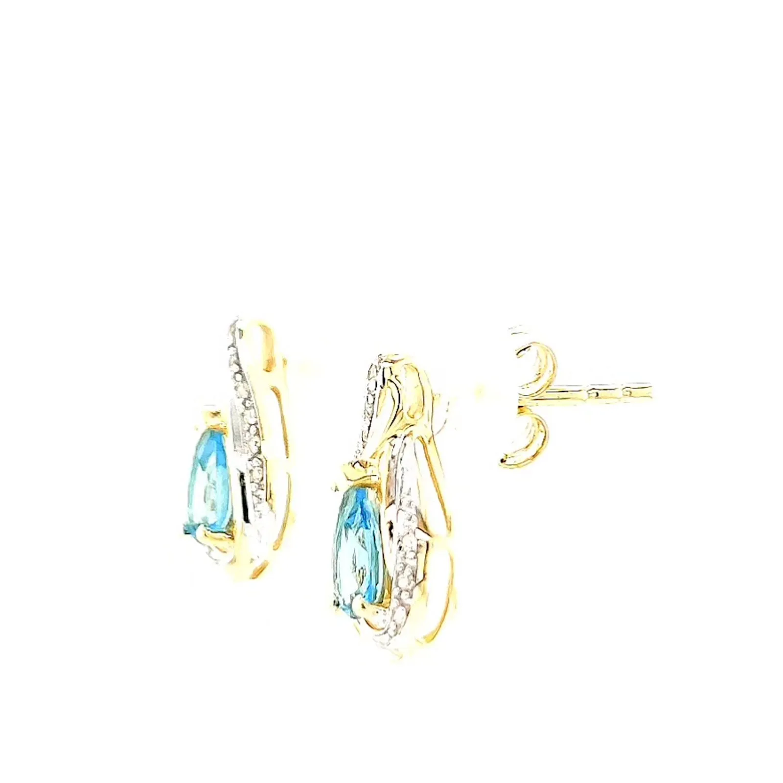 9ct Yellow Gold Pear Cut6x4 mm Blue Topaz Diamond Set Stud Earrings