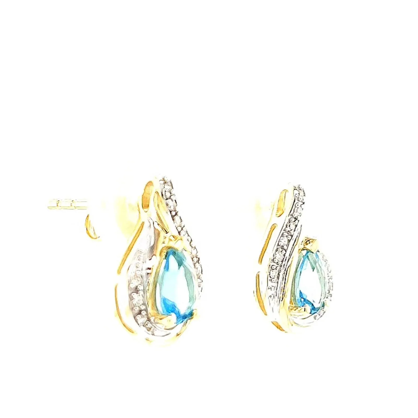 9ct Yellow Gold Pear Cut6x4 mm Blue Topaz Diamond Set Stud Earrings