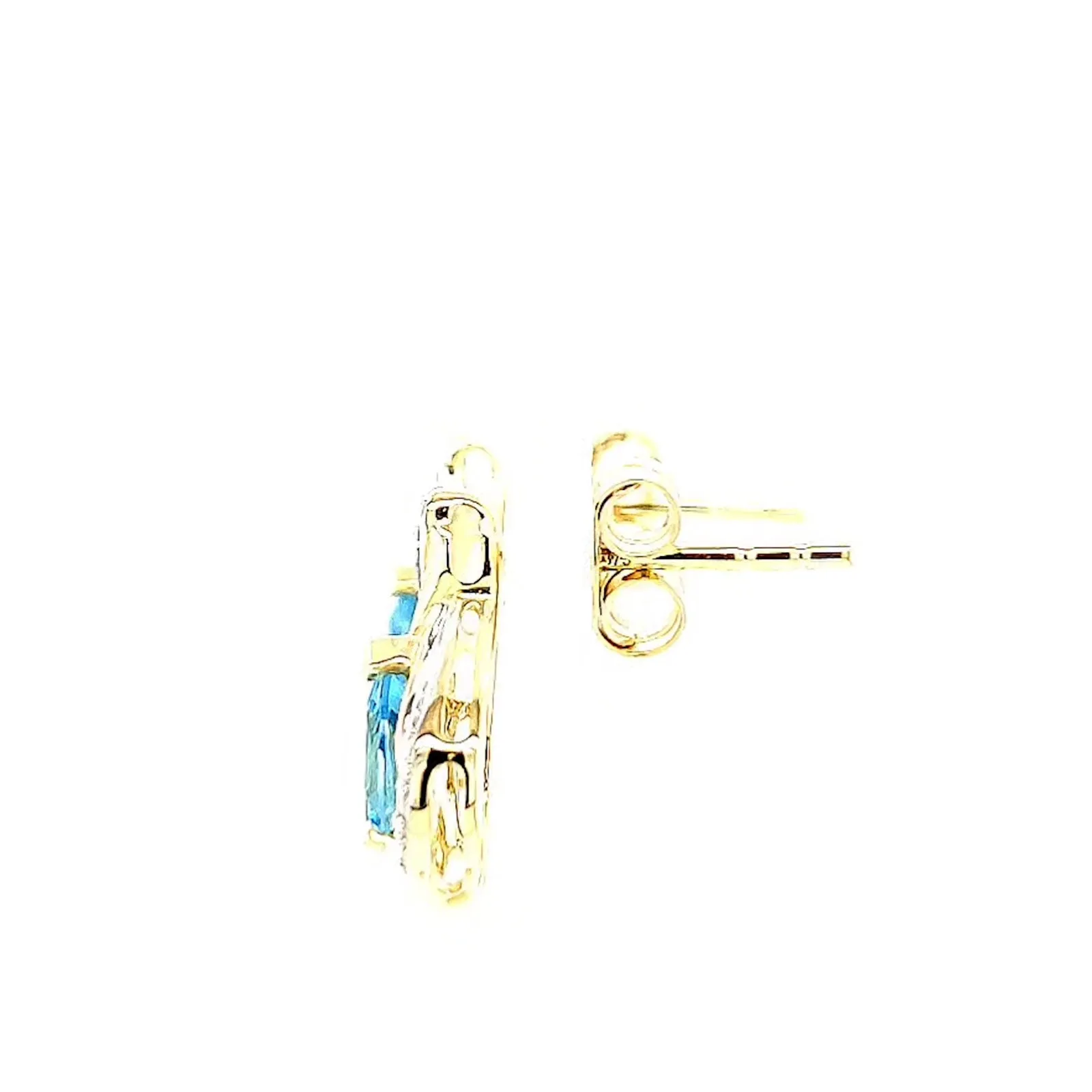 9ct Yellow Gold Pear Cut6x4 mm Blue Topaz Diamond Set Stud Earrings