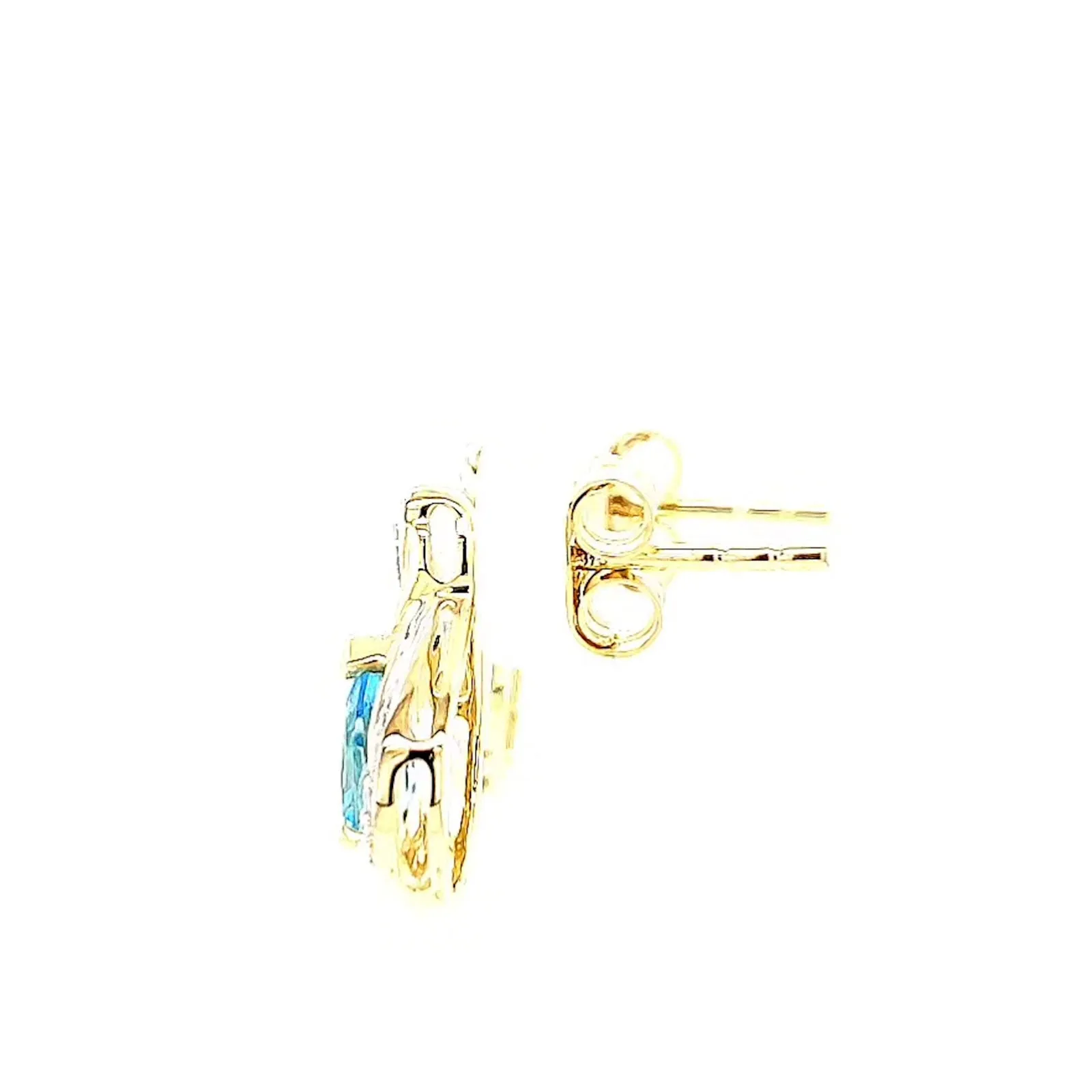 9ct Yellow Gold Pear Cut6x4 mm Blue Topaz Diamond Set Stud Earrings