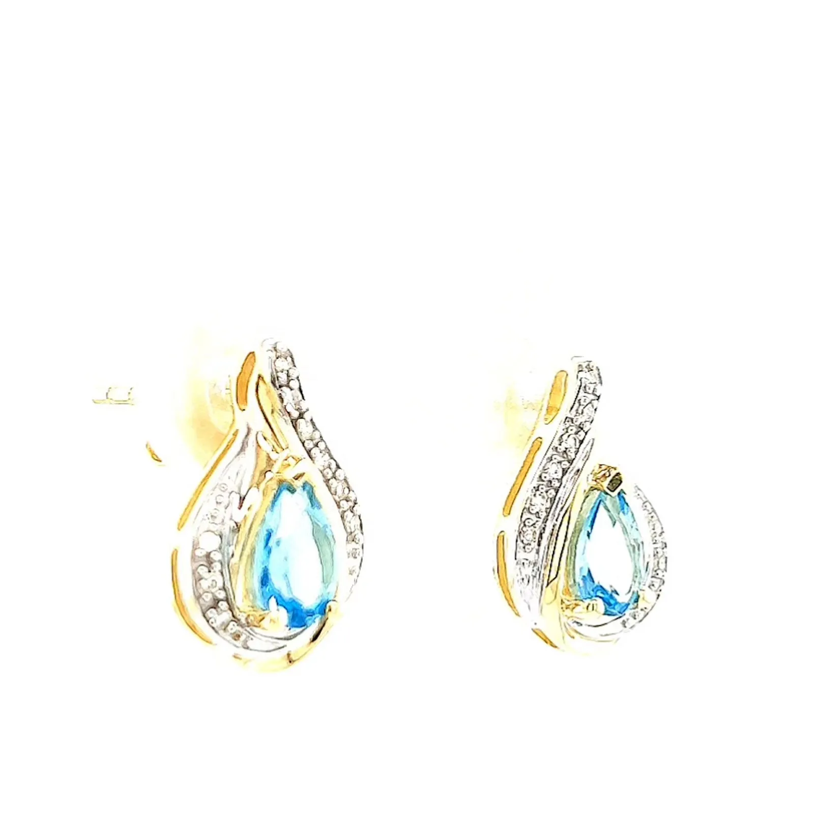 9ct Yellow Gold Pear Cut6x4 mm Blue Topaz Diamond Set Stud Earrings