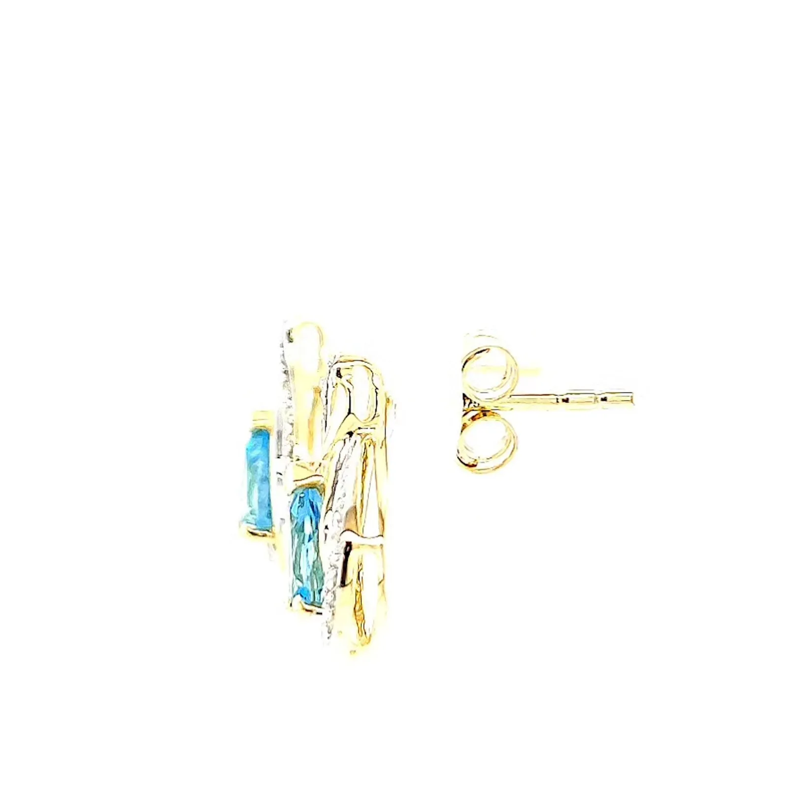 9ct Yellow Gold Pear Cut6x4 mm Blue Topaz Diamond Set Stud Earrings