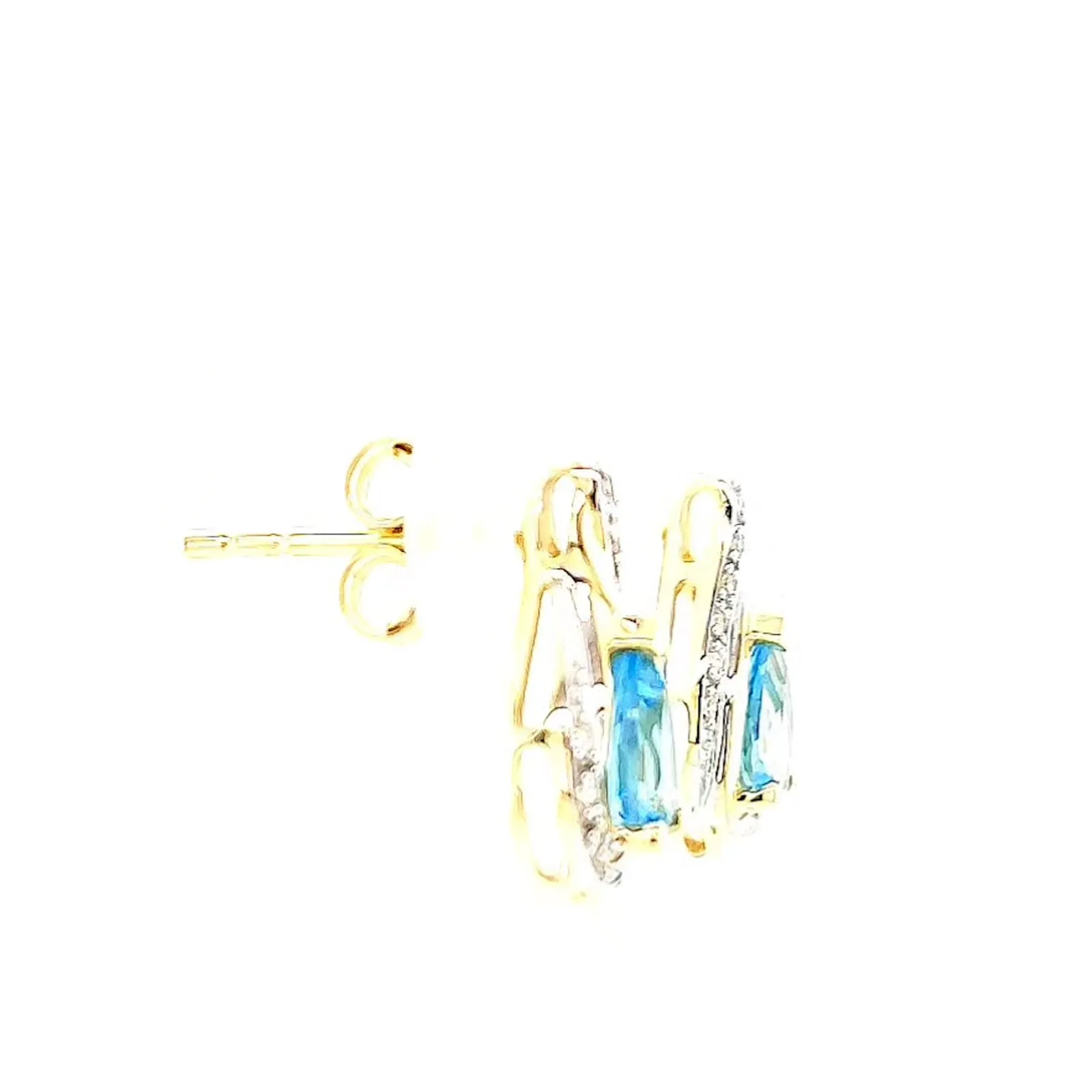 9ct Yellow Gold Pear Cut6x4 mm Blue Topaz Diamond Set Stud Earrings