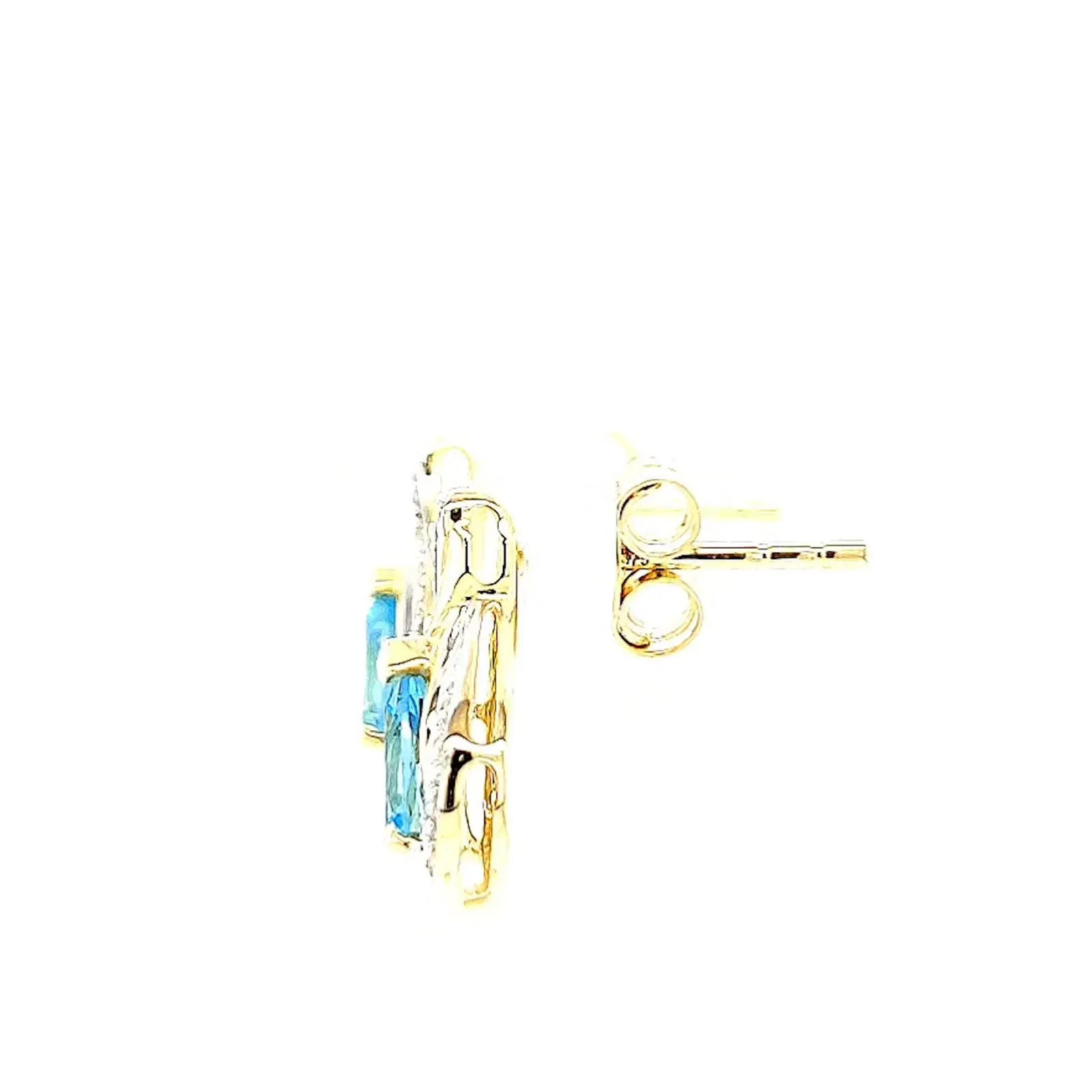 9ct Yellow Gold Pear Cut6x4 mm Blue Topaz Diamond Set Stud Earrings