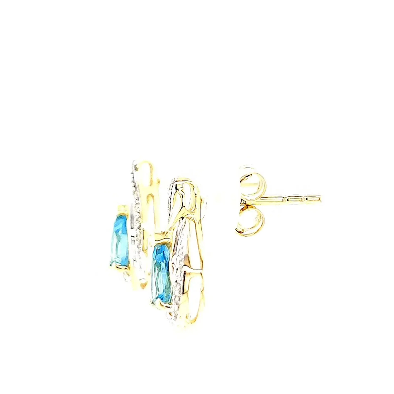 9ct Yellow Gold Pear Cut6x4 mm Blue Topaz Diamond Set Stud Earrings