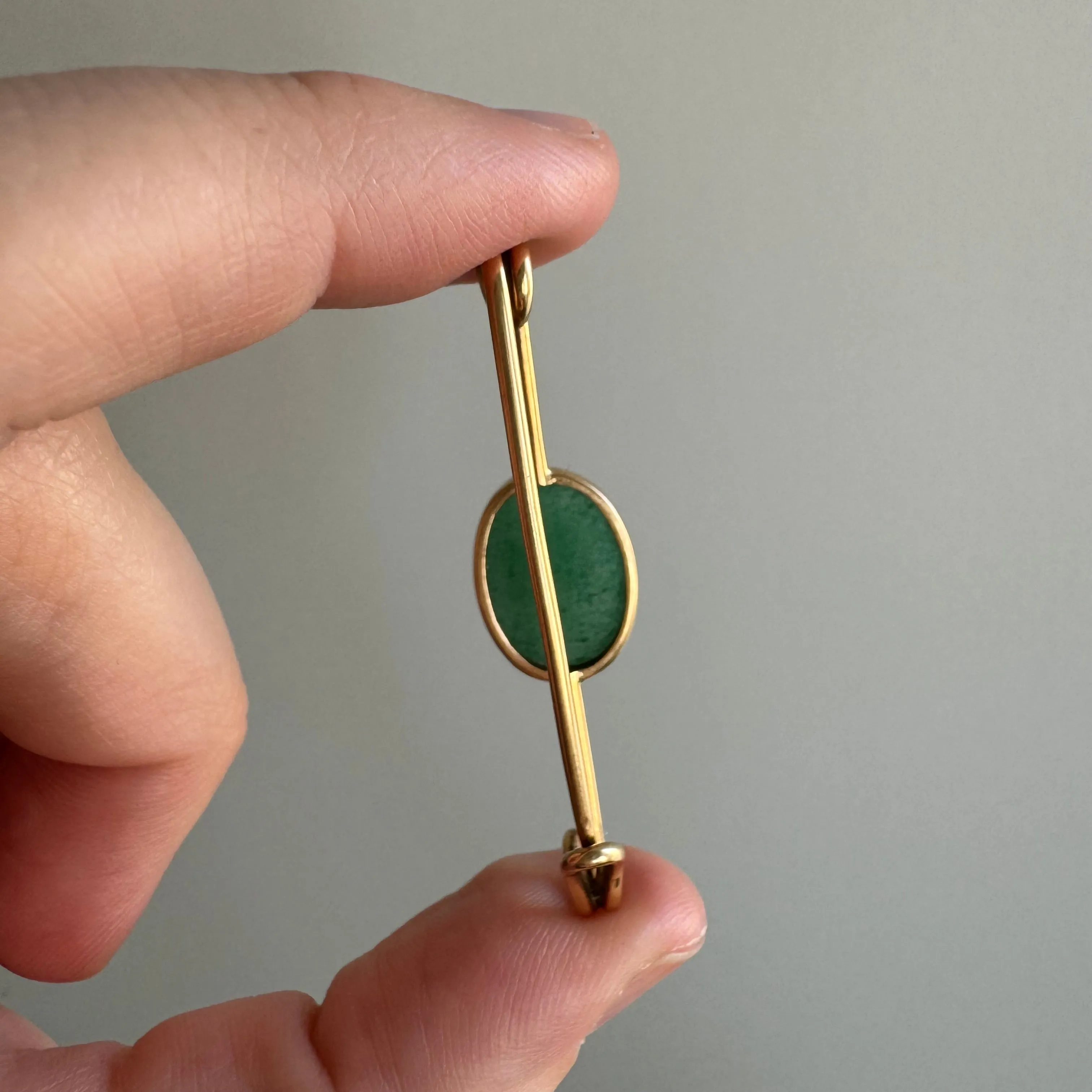 A N T I Q U E // making connections / 14k yellow gold and aventurine safety pin / charm holder or sweater pin or chain extender or clasp or ...