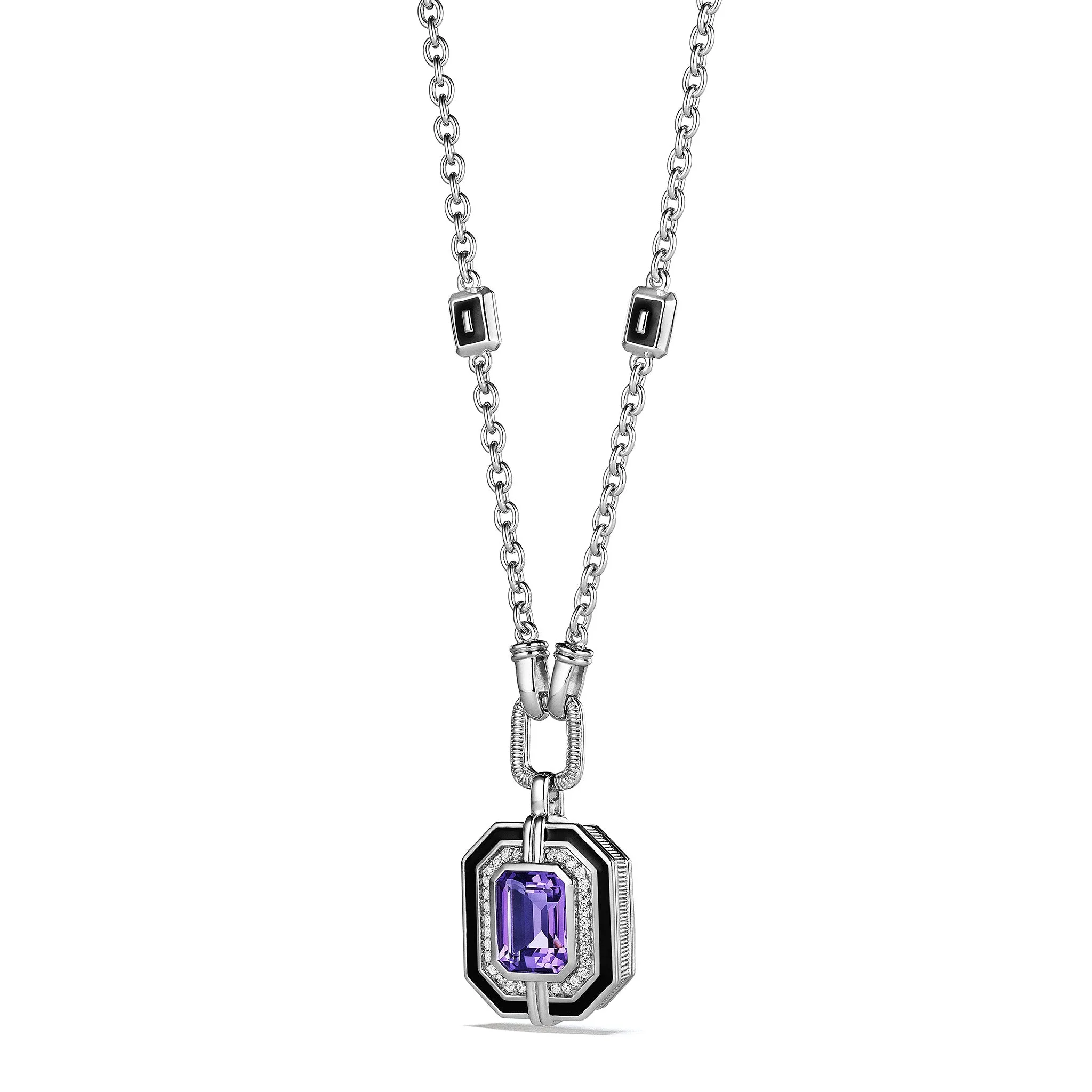 Adrienne Pendant Necklace with Enamel, Amethyst and Diamonds