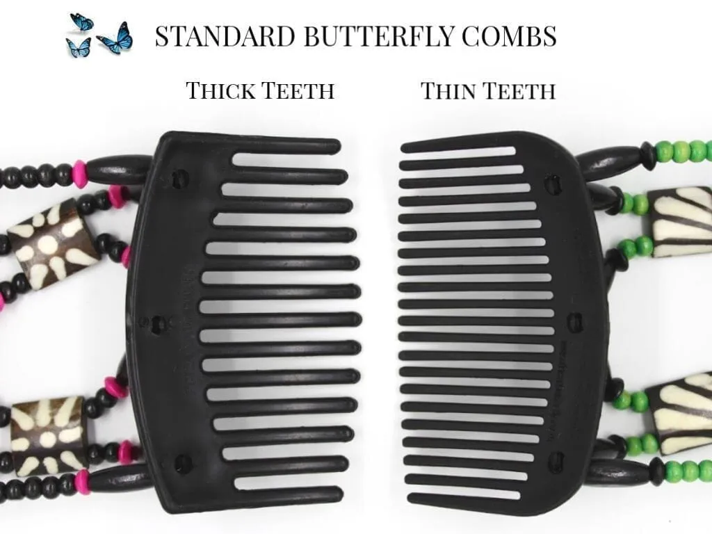 African Butterfly Thick Hair Comb - Stones & Bones Black 124