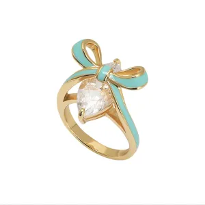 Amelia Bow Ring Turquoise Enamel, Clear CZ, Gold