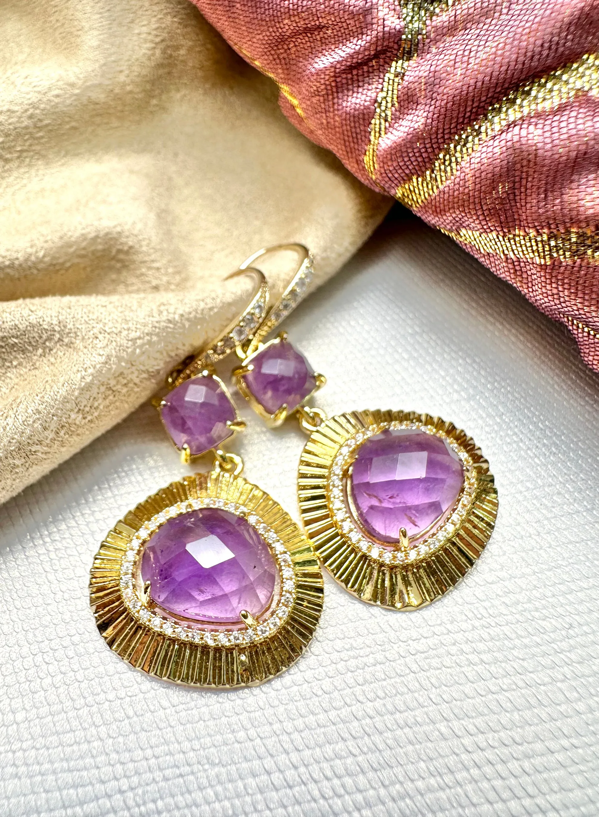 Amethyst Teardrop Dangle Earrings KE028