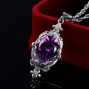 Amethyst Vintage Pendant Gemstone Church Flower Carved Purple Gems Pendants Necklace 925 Sterling Silver Jewelry