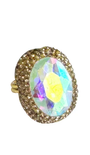 Amira Jeweled Rainbow and Champagne Crystal Oval Cocktail Ring