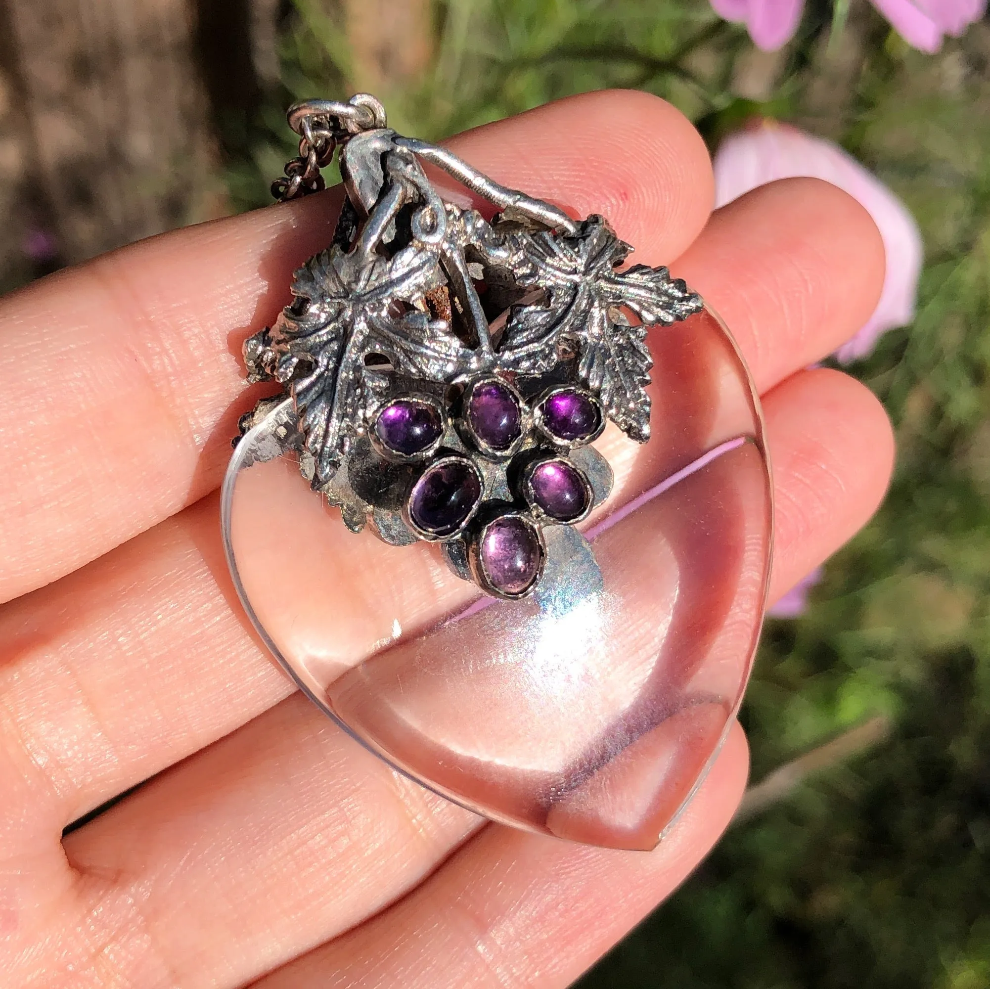 Antique Arts & Crafts Amy Sandheim Rock Crystal Suffragette Amethyst Heart Pendant