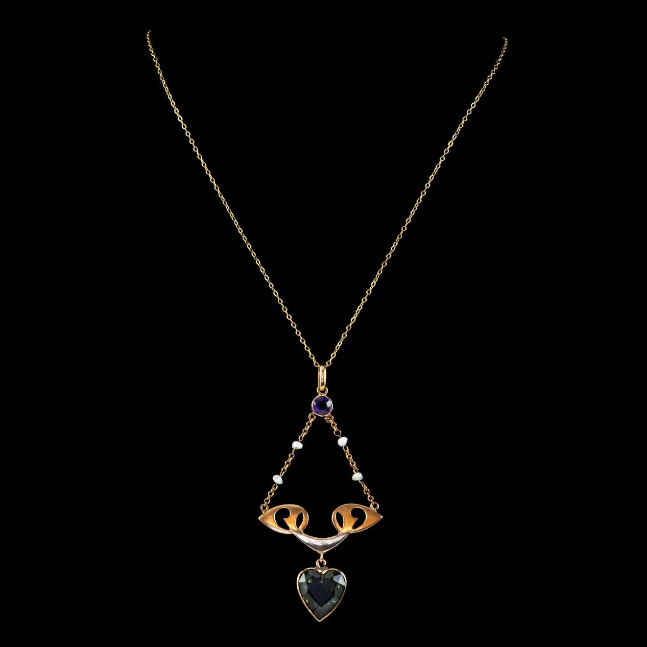 Antique Arts And Crafts Suffragette Heart Pendant Necklace 9ct Gold Rolason Brothers Dated 1912