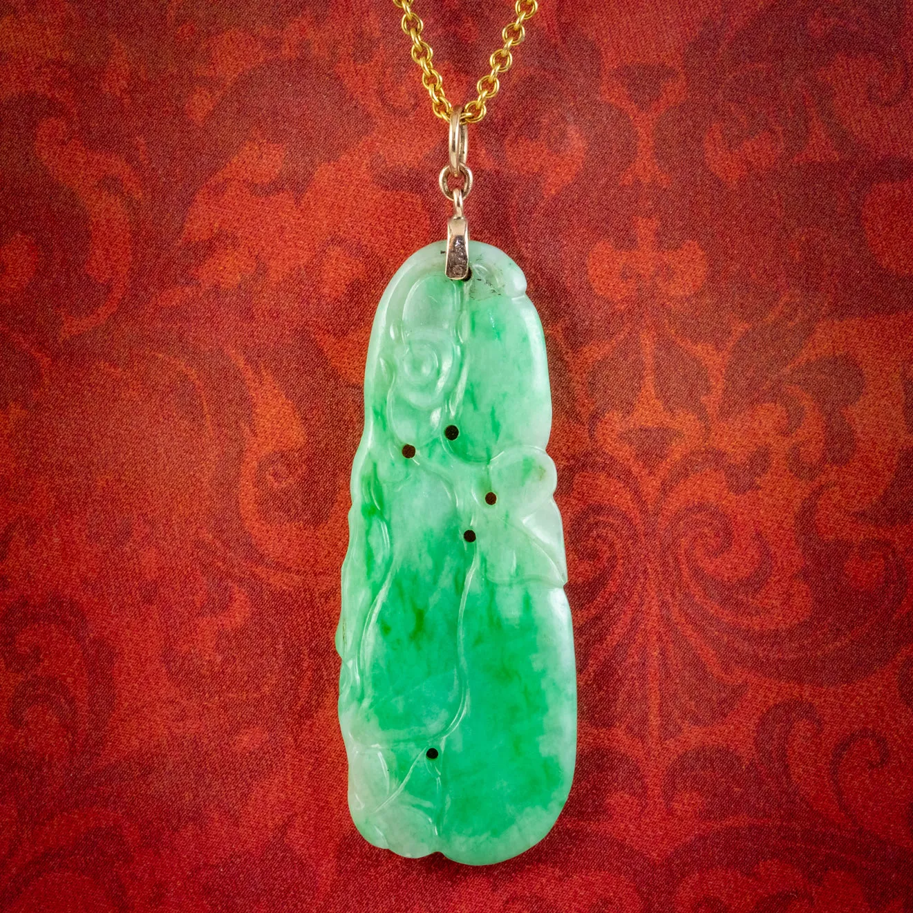 Antique Victorian Jade Pendant Necklace 18ct Gold Circa 1900