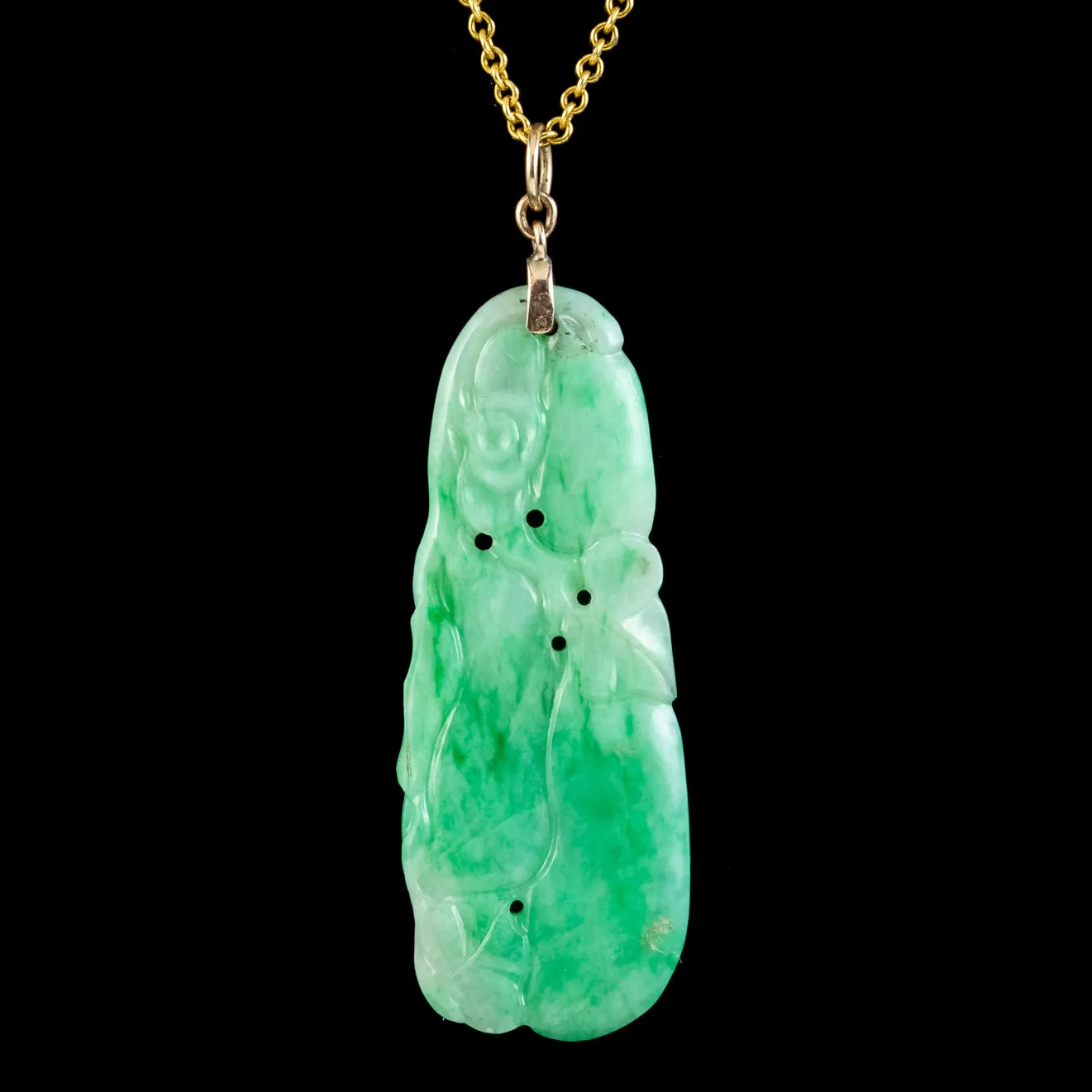 Antique Victorian Jade Pendant Necklace 18ct Gold Circa 1900