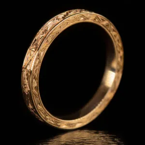 ART DECO STYLE ENGRAVED GEOMETRIC 2.5mm WEDDING BAND STACKING RING 14K ROSE GOLD