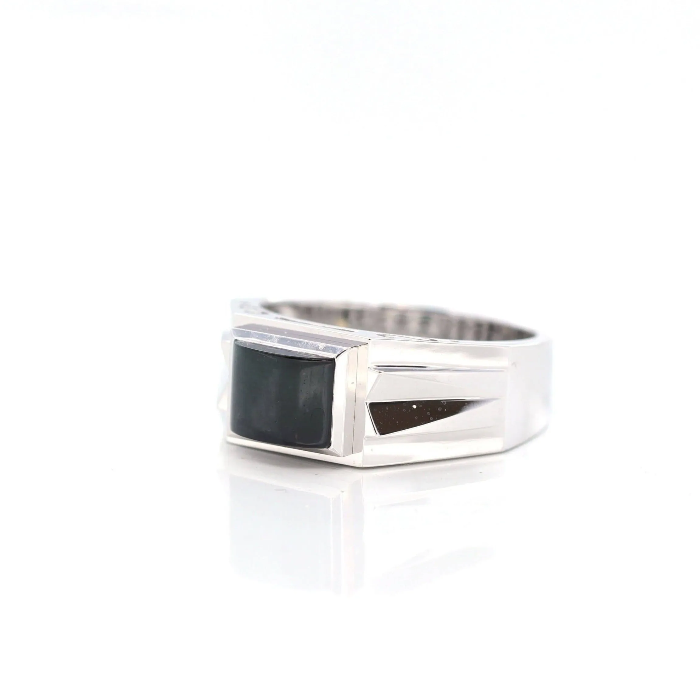 Baikalla™ "Emerald Cabochon" Genuine Burmese Emerald Cut Black Jadeite Jade Ring