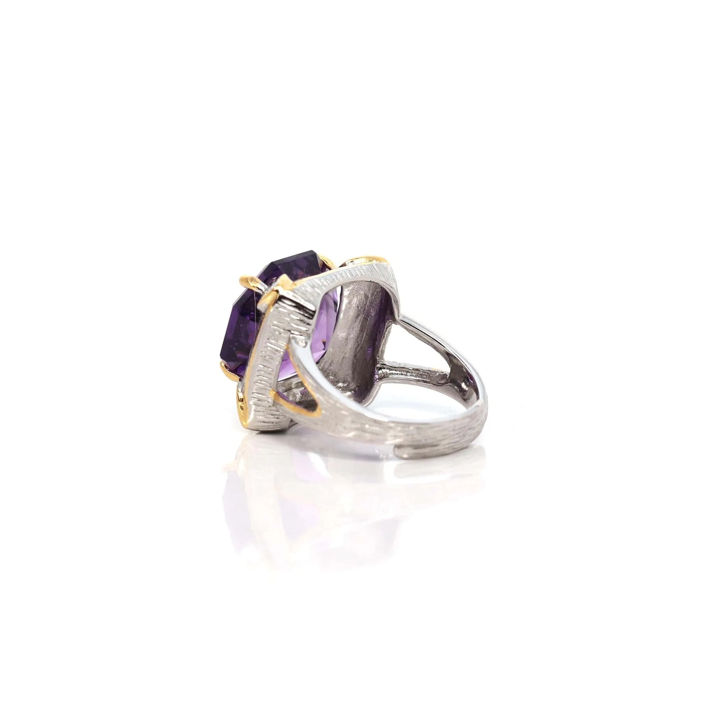 Baikalla Sterling Silver Gold Plated Two Tone Adjustable Amethyst Ring