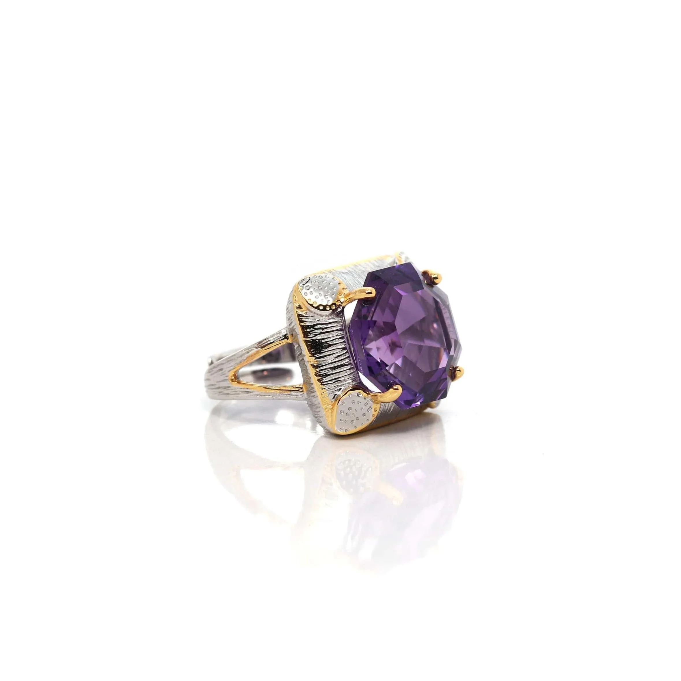 Baikalla Sterling Silver Gold Plated Two Tone Adjustable Amethyst Ring