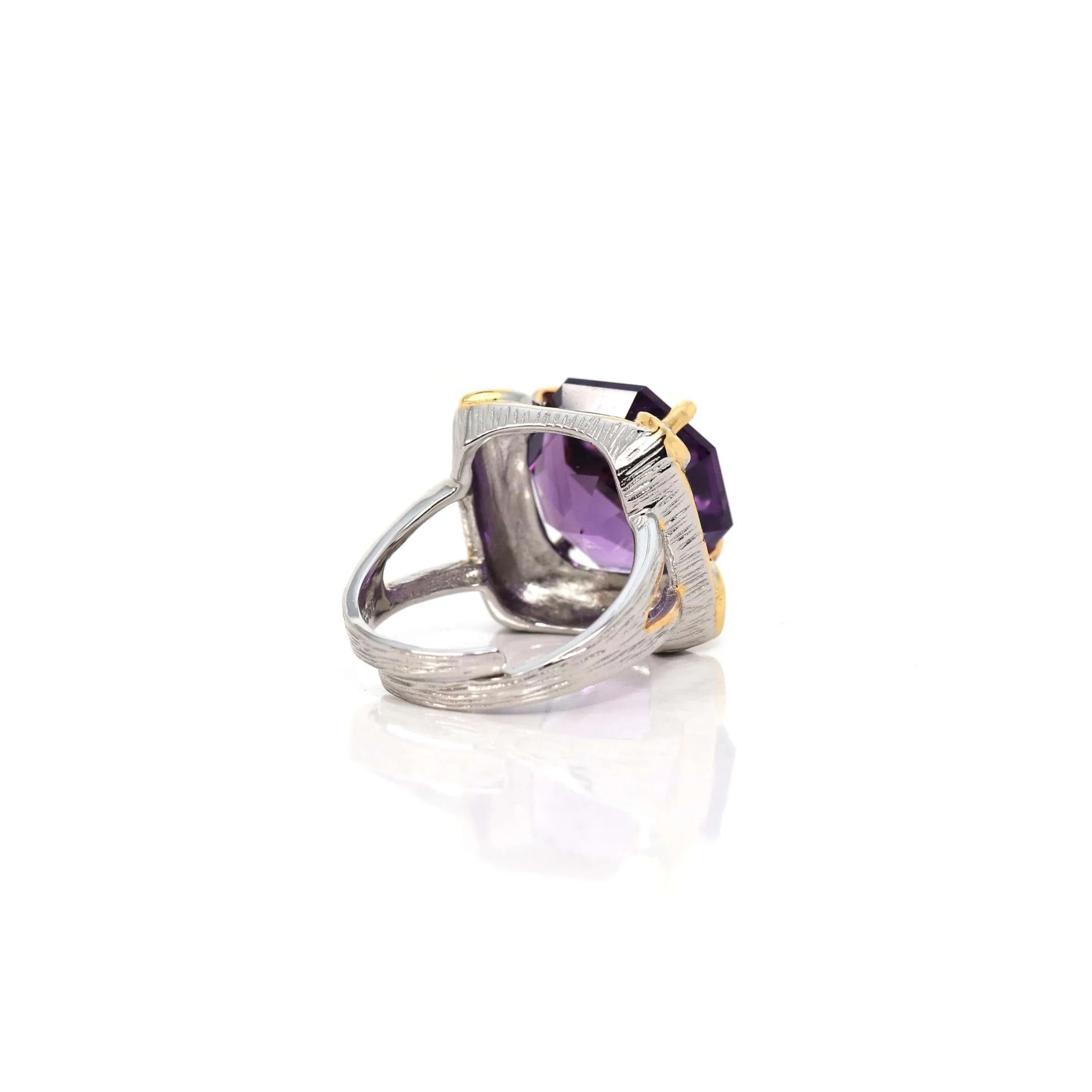 Baikalla Sterling Silver Gold Plated Two Tone Adjustable Amethyst Ring