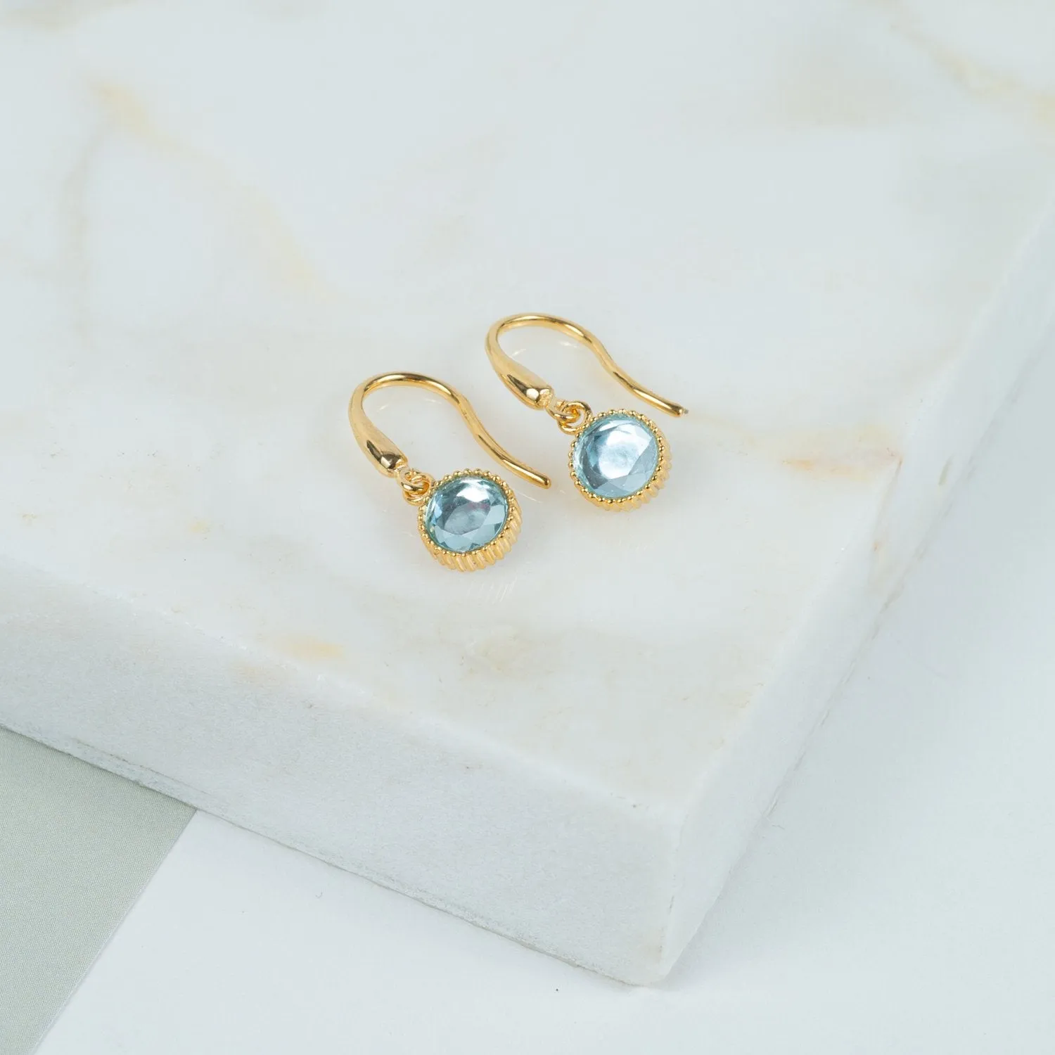 Barcelona March Blue Topaz Birthstone Hook Earrings