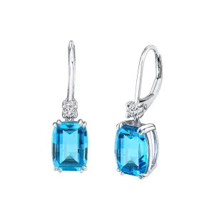 Barrel-cut Blue Topaz and Diamond Drop Earrings