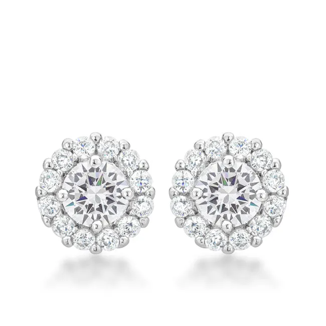 Belle Clear Round Halo Stud Earrings | 2ct