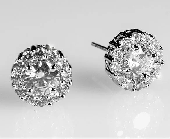 Belle Clear Round Halo Stud Earrings | 2ct