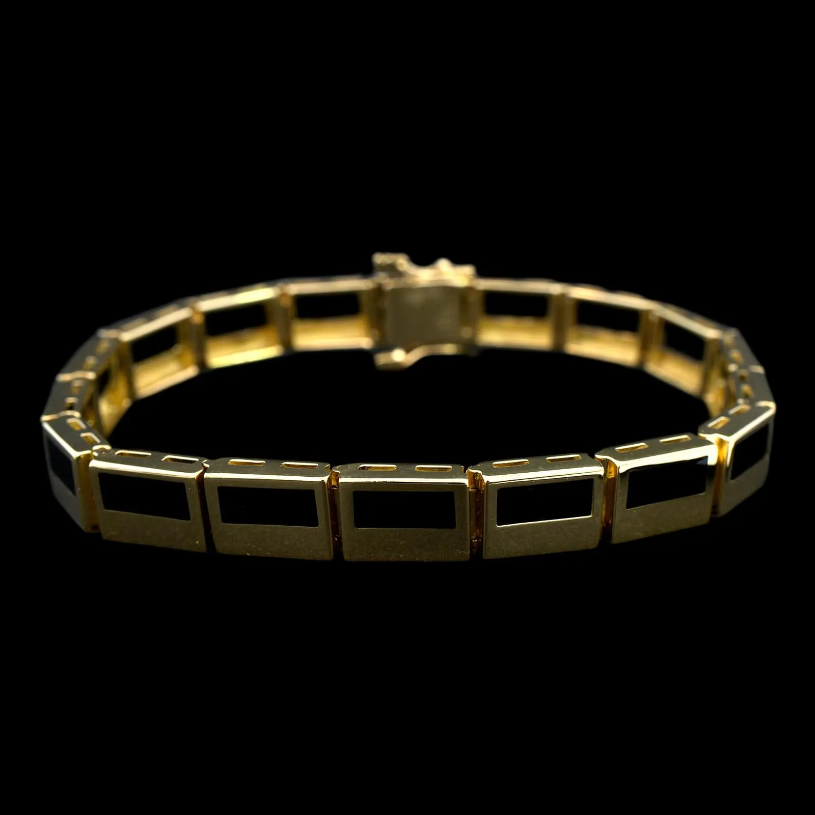 Bernard Passman 18K Yellow Gold Estate Black Coral Inlay Bracelet