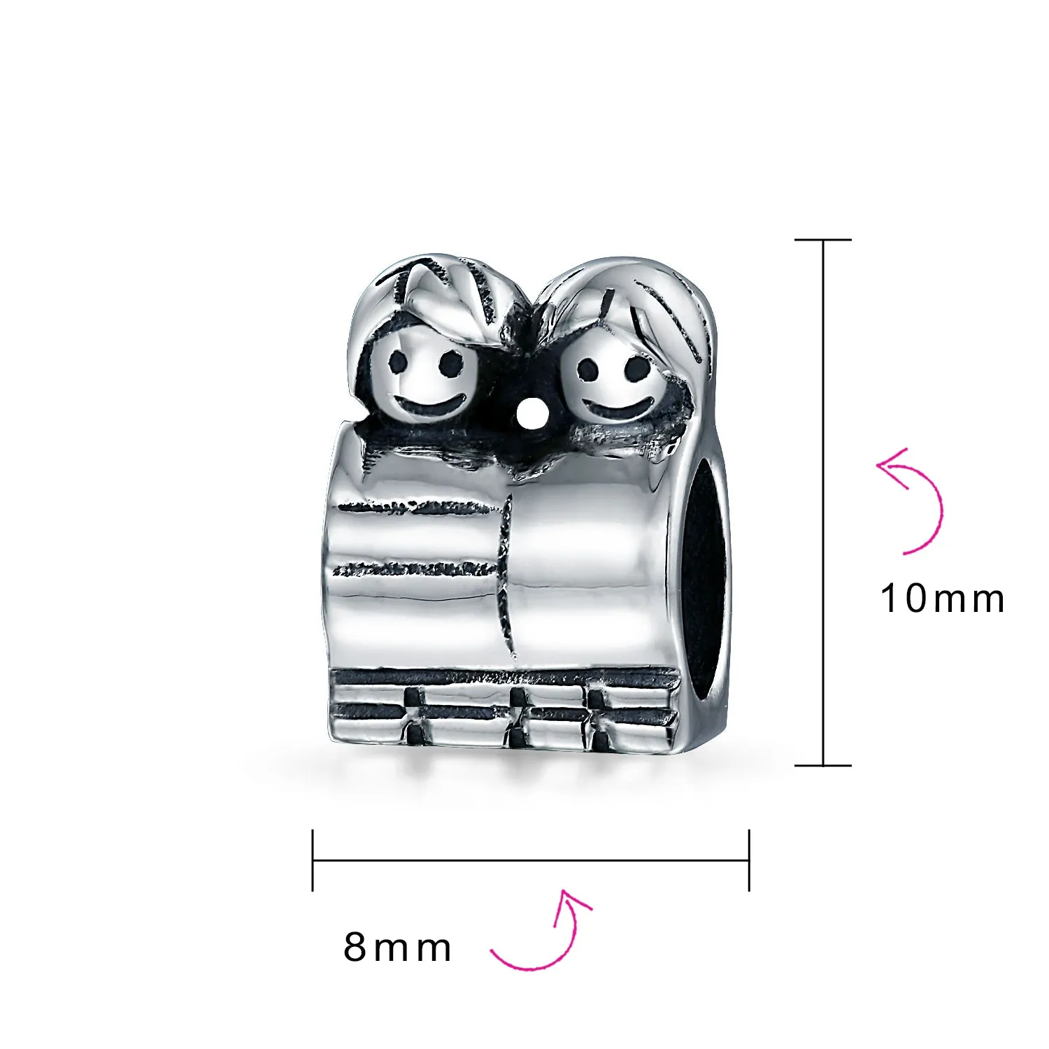 BFF Brother Sister Friends Love Family Charm Bead .925 Sterling Silver