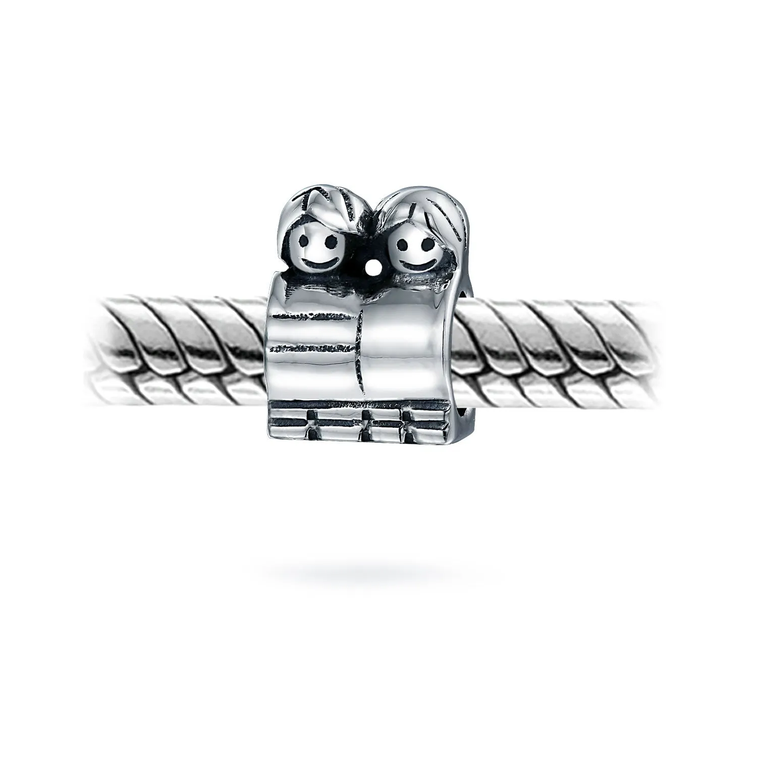 BFF Brother Sister Friends Love Family Charm Bead .925 Sterling Silver