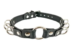 Black Patent Leather Collar w/ Silver O Ring and D Ring Details