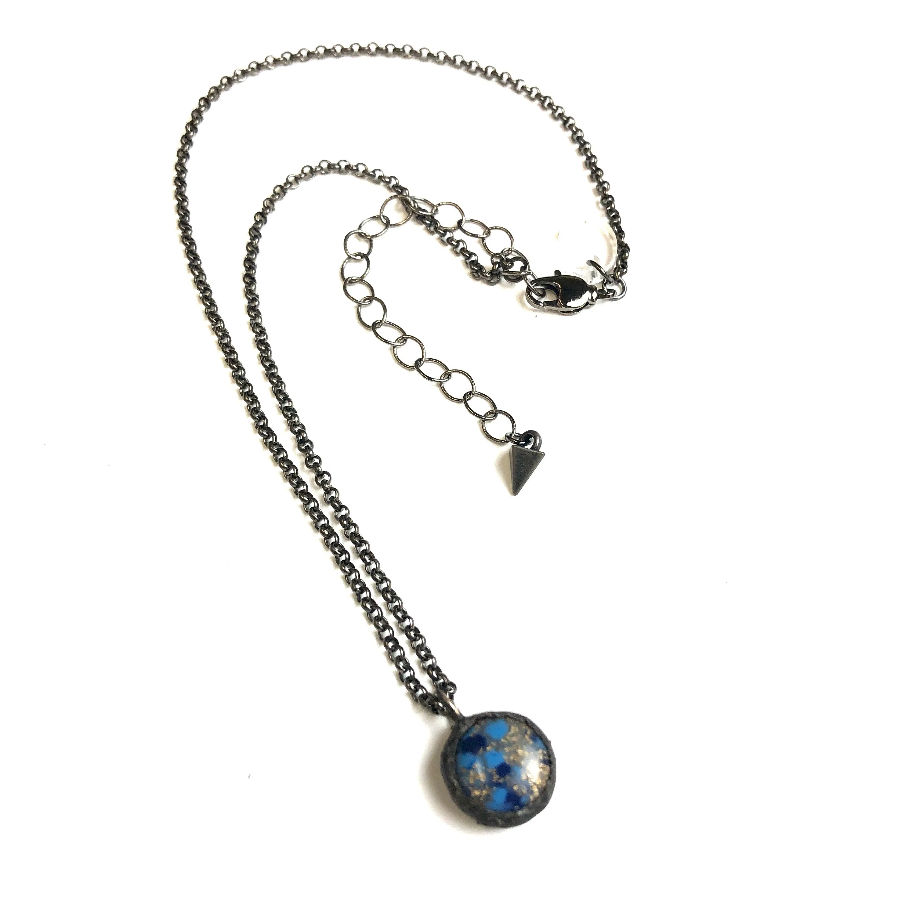 Blue Mosaic & Gun Metal Layering Necklace - Shortie