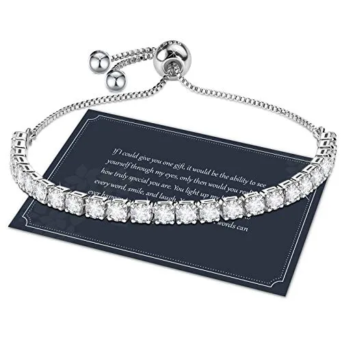 Bracelet for Women,Sterling Silver Tennis Bracelet Crystal Slider Bracelet