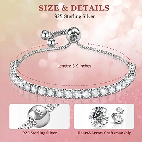 Bracelet for Women,Sterling Silver Tennis Bracelet Crystal Slider Bracelet