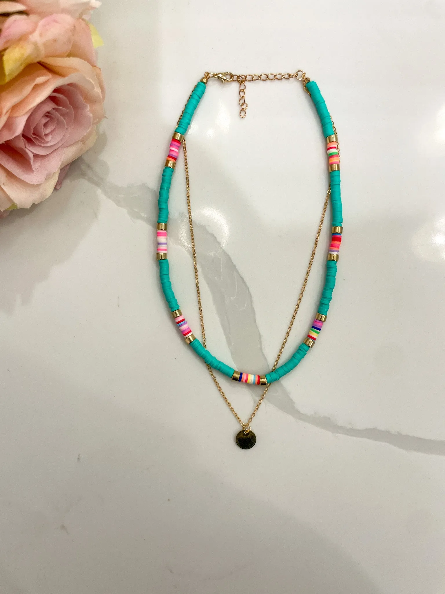 Catch Waves Layered Heishi Necklace in Turquoise