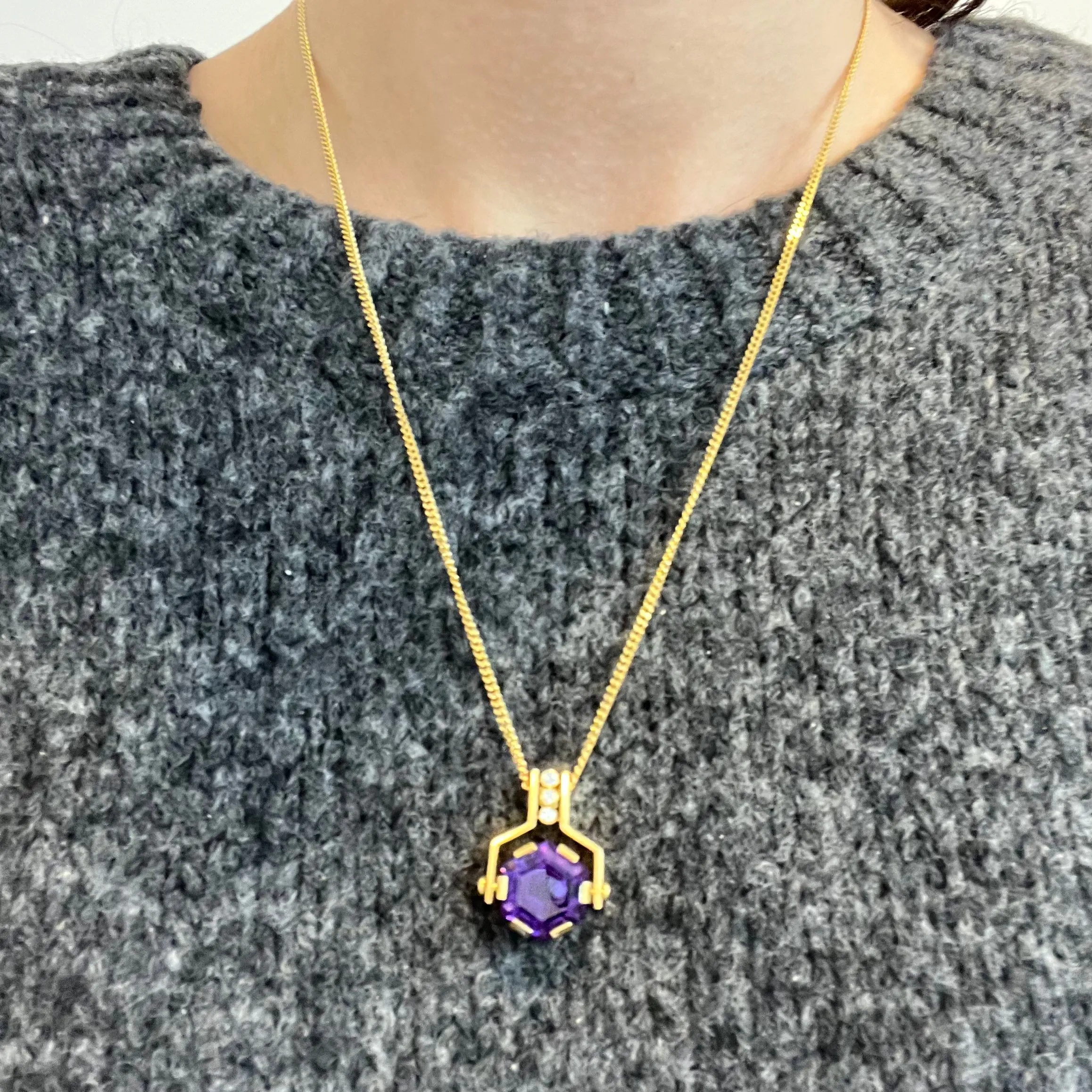 'Cavelti' 18k Gold Amethyst and Diamond Necklace | 8.00ct | 0.09ct | 20"