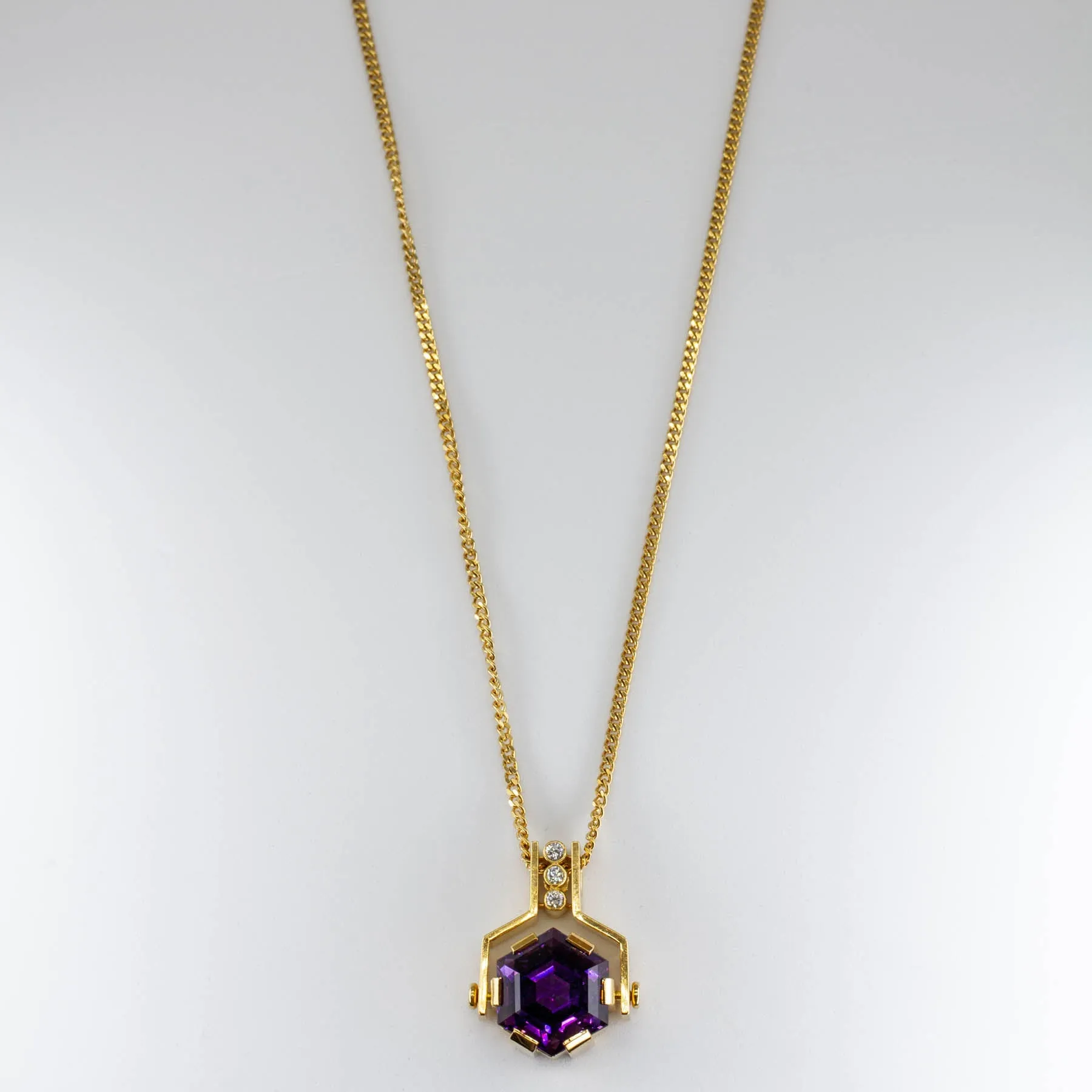 'Cavelti' 18k Gold Amethyst and Diamond Necklace | 8.00ct | 0.09ct | 20"